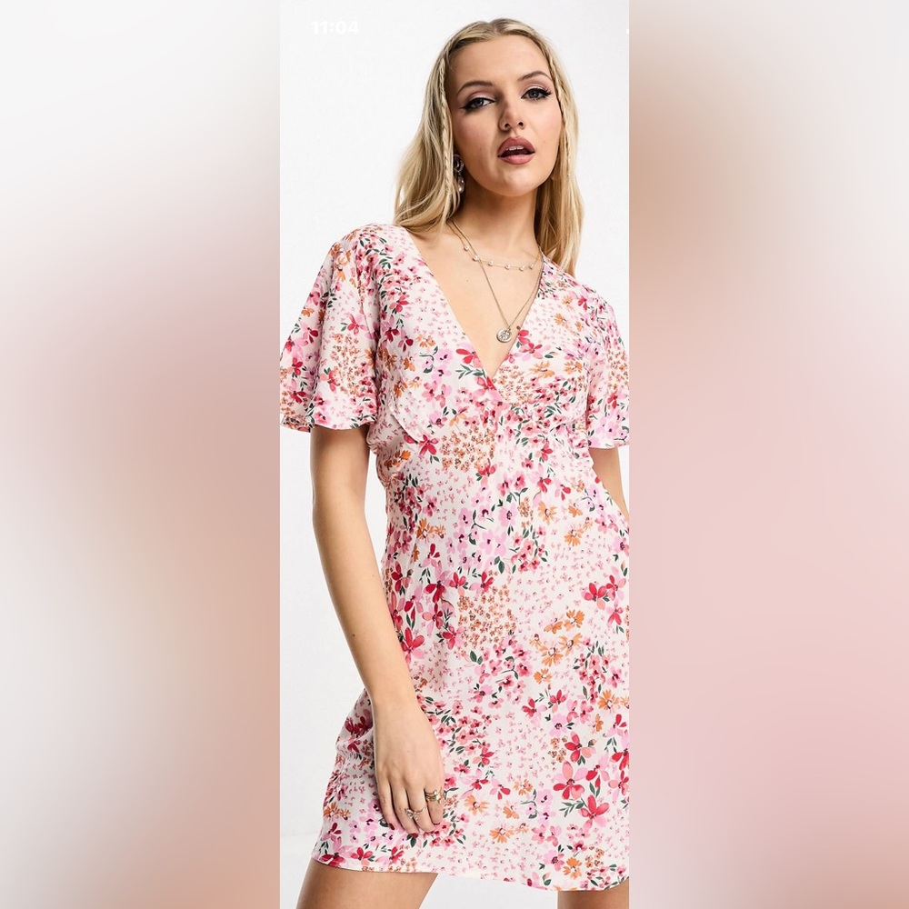 Stradivarius Mini Tea Dress with Floral Print in Pink-Size XL 10